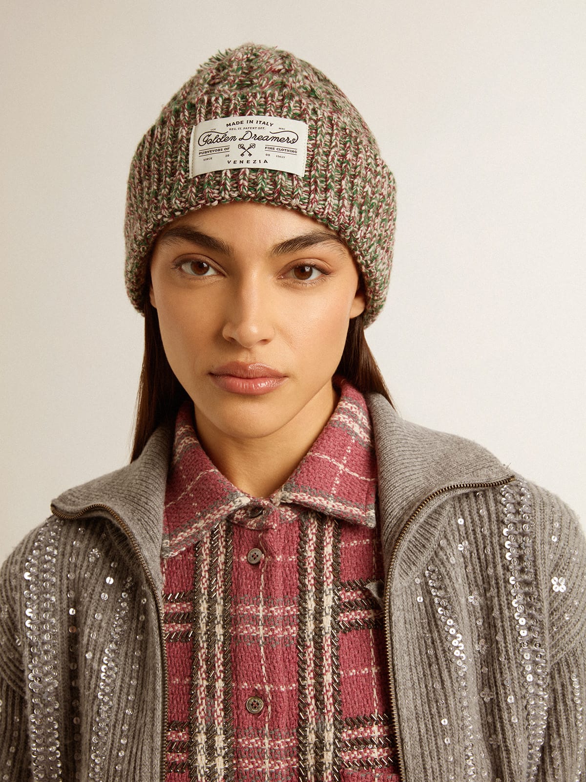 Multicolored wool beanie with pompom| Golden Goose
