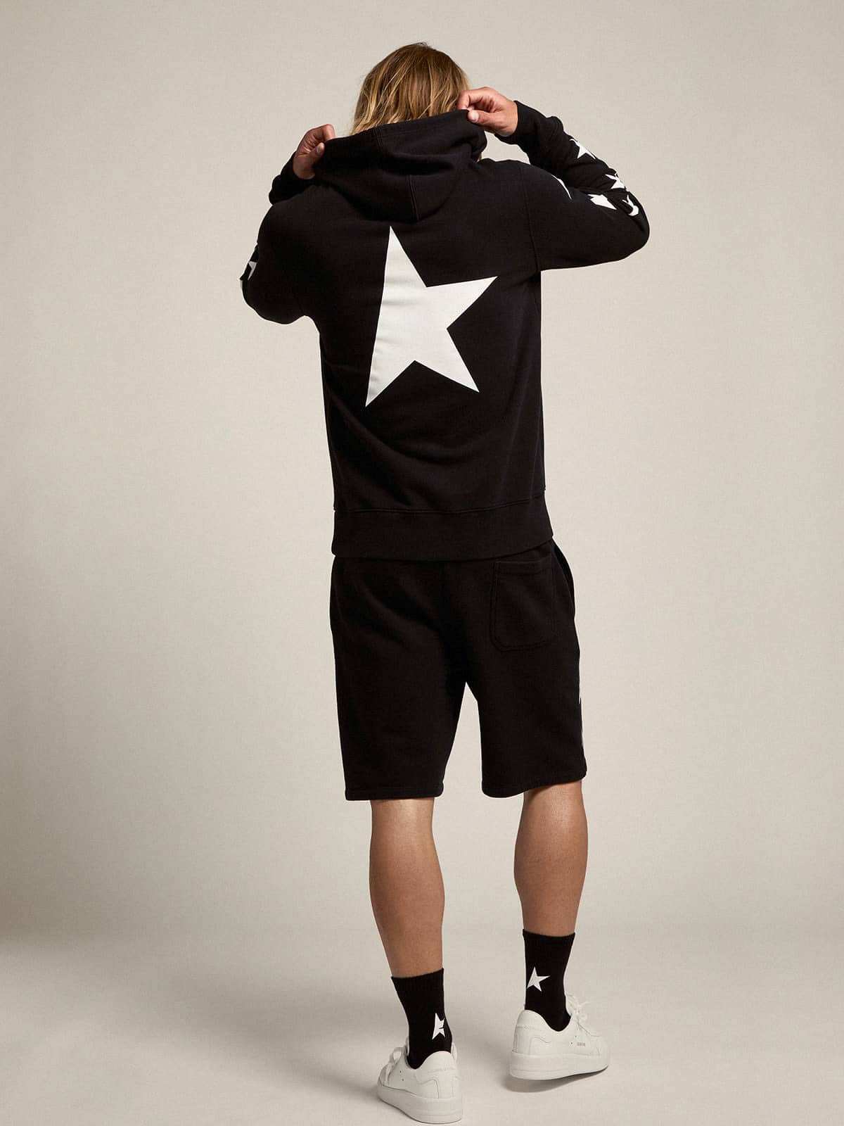 Black Alighiero Star Collection sweatshirt with contrasting white stars| Golden Goose