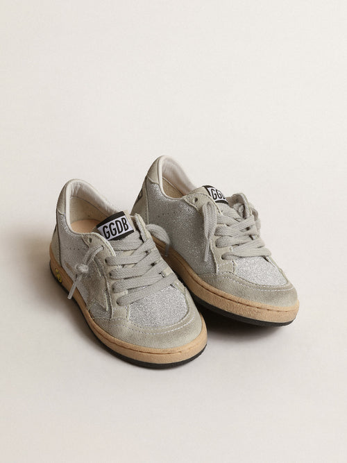 Ball Star Young in glitter with ice-gray suede inserts| Golden Goose