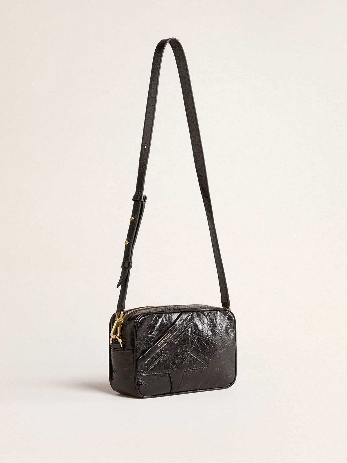 Star Bag in glossy black leather with tone-on-tone star| Golden Goose