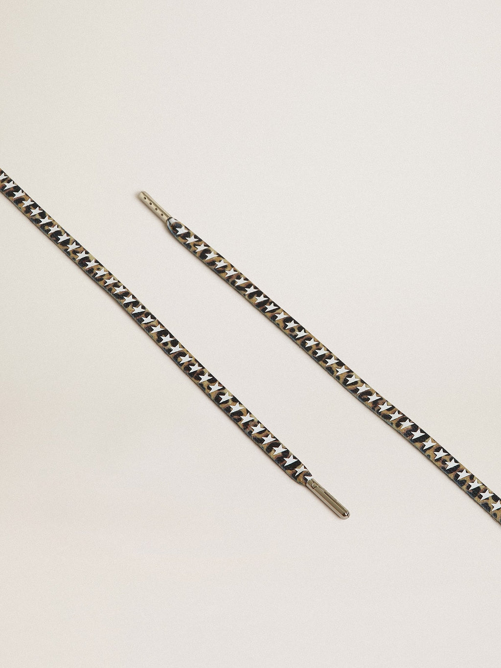 Brown leopard-print laces with contrasting white stars| Golden Goose