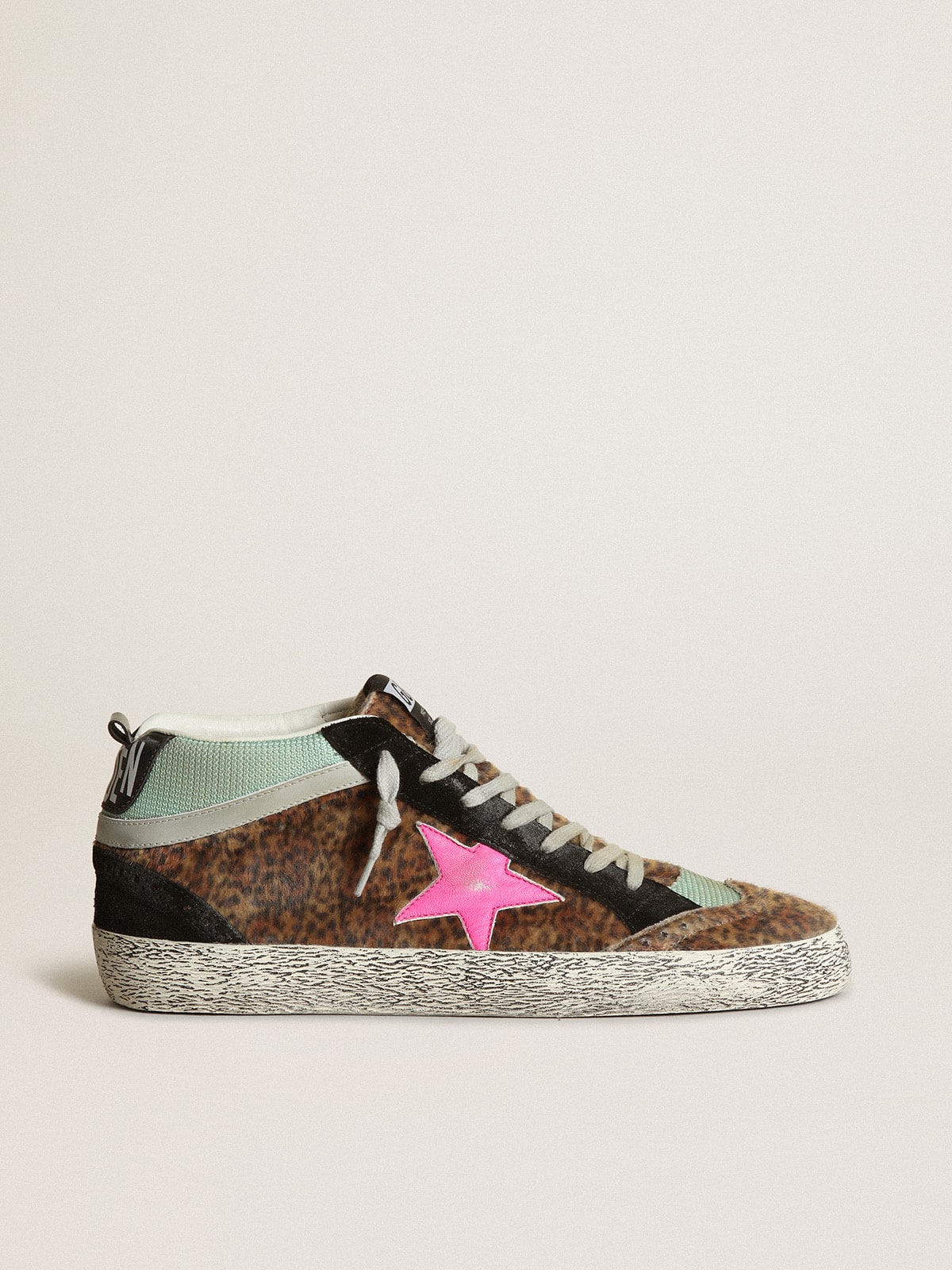 Mid Star in leopard-print pony skin with fuchsia leather star| Golden Goose
