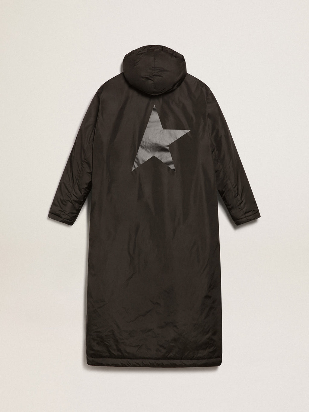 Women's black ankle-length padded jacket with hood| Golden Goose