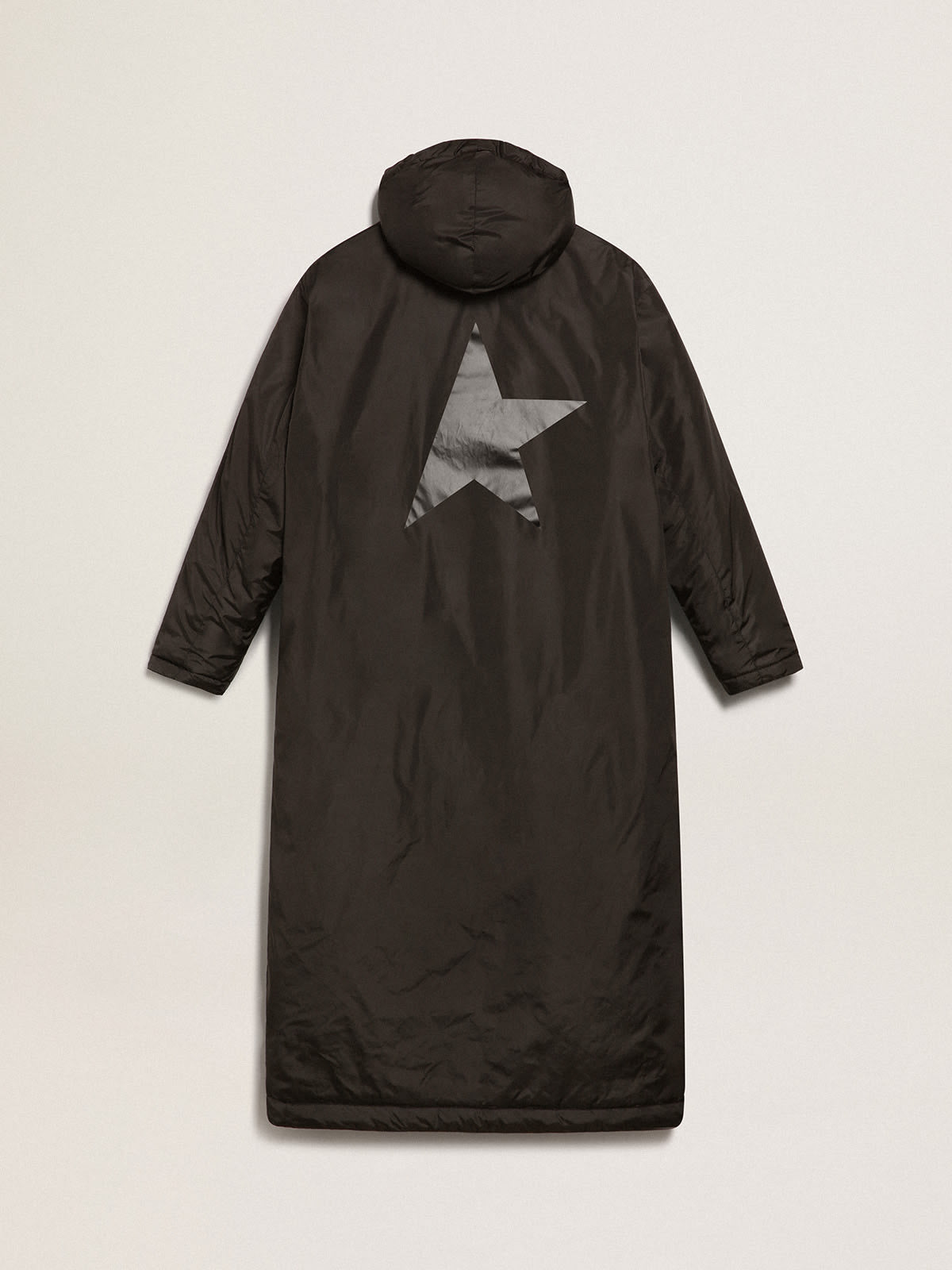 Women's black ankle-length padded jacket with hood| Golden Goose