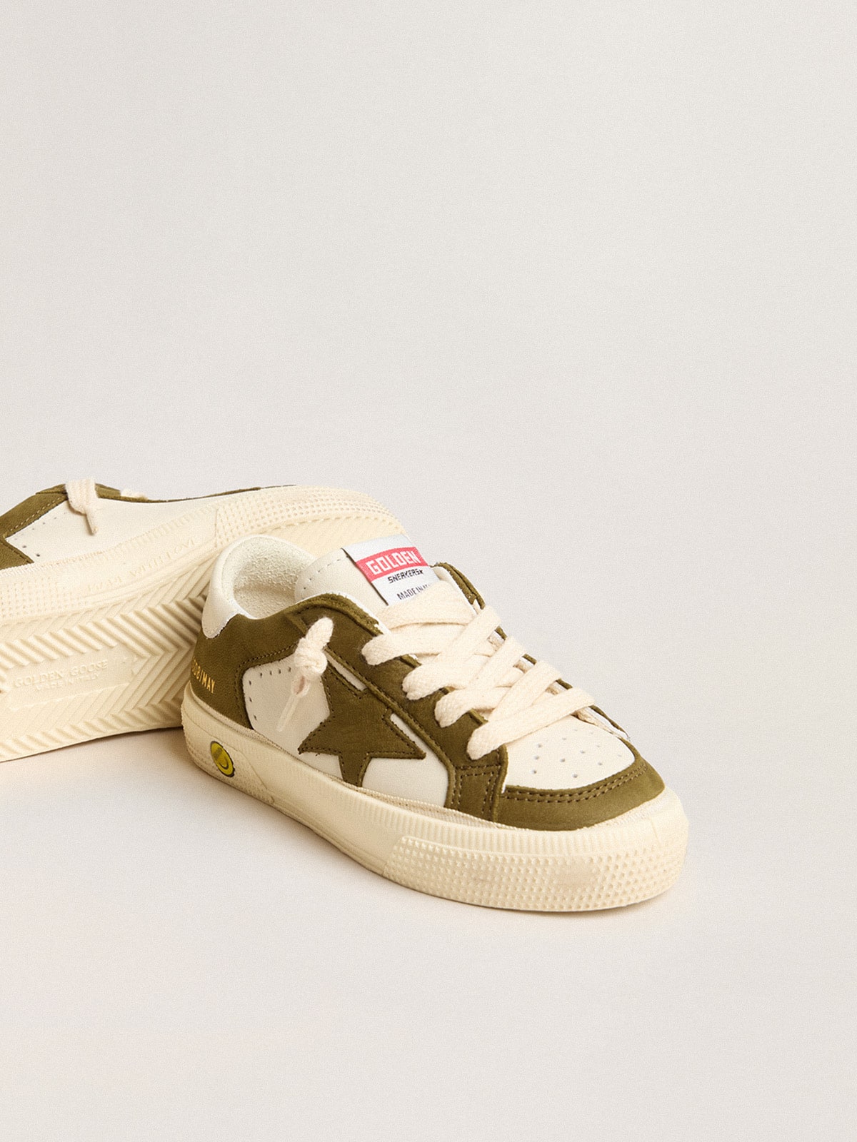 May Junior in white and military green leather| Golden Goose