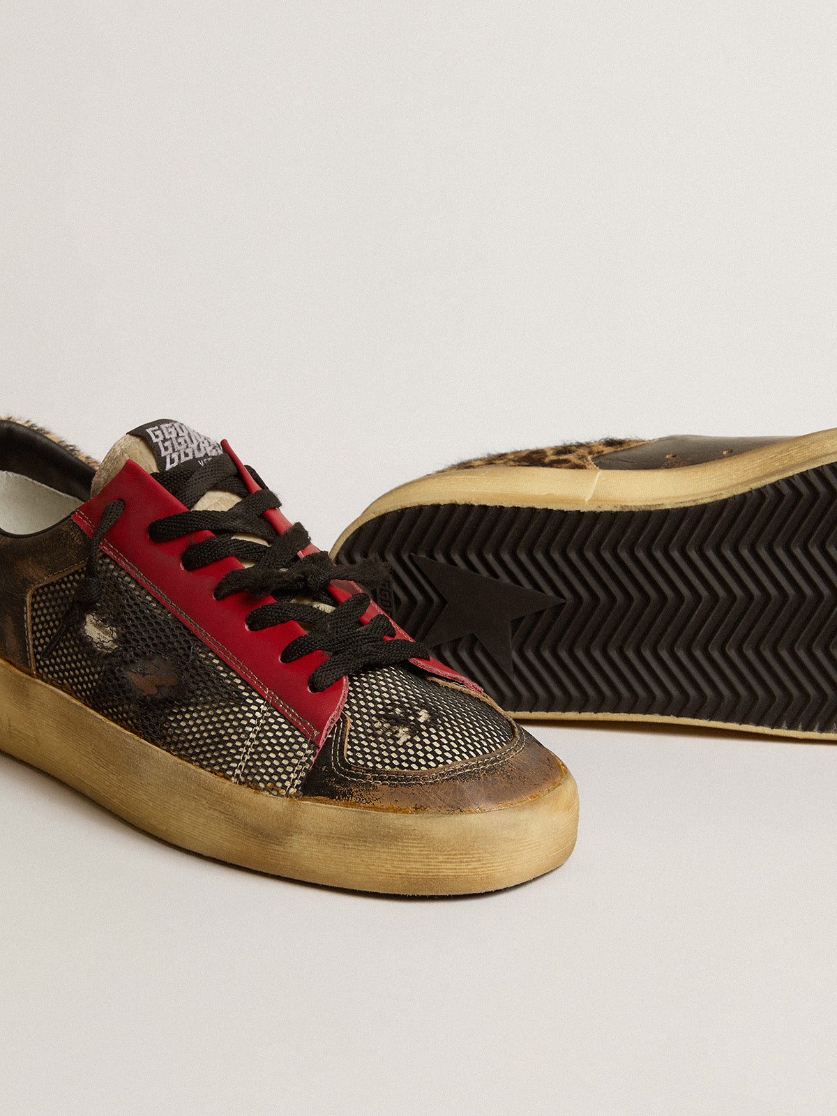 Women's Stardan LAB in mesh with black leather inserts and leopard heel tab| Golden Goose