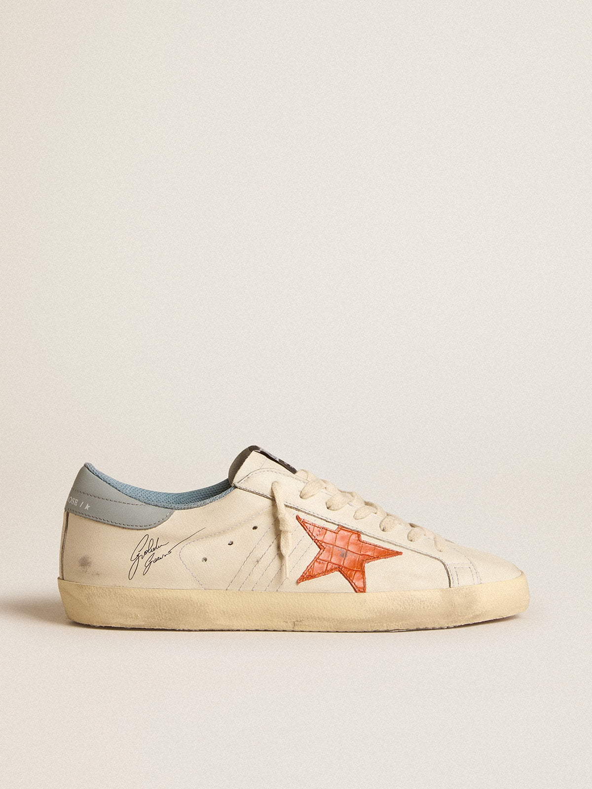 Men's Super-Star with crocodile-print star and silver-blue heel tab| Golden Goose