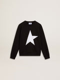 Boys' black sweatshirt with white maxi star on the front| Golden Goose