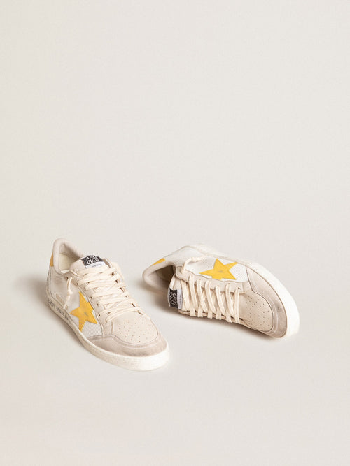 Ball Star LTD in white mesh with yellow leather star and heel tab| Golden Goose