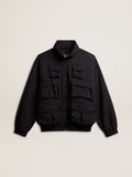 Black multi-pocket windcheater