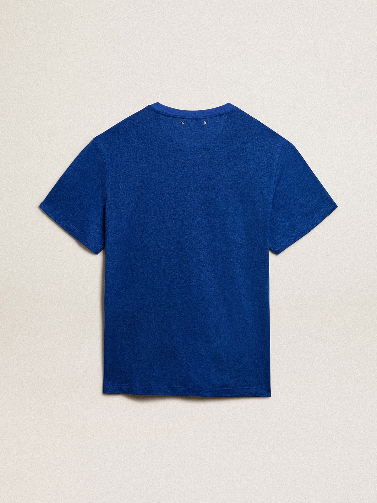 Men's blue-colored linen T-shirt with print on the chest| Golden Goose
