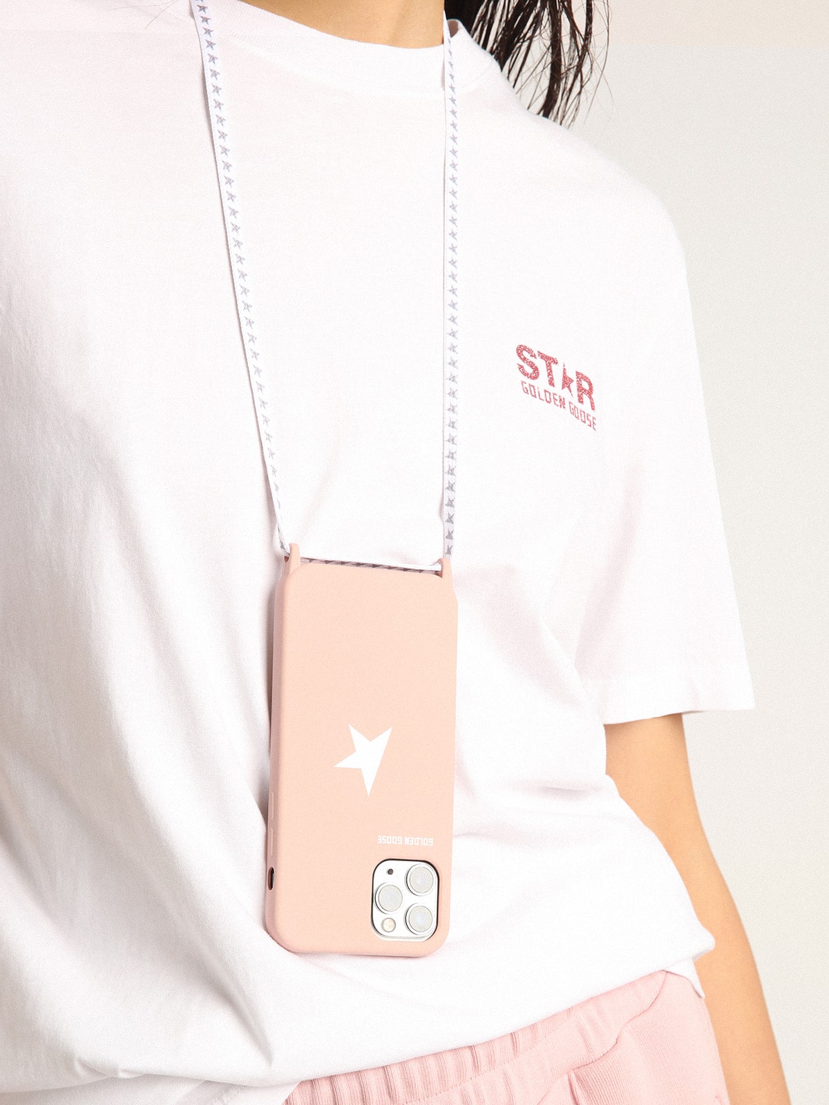 Cover for iPhone 12 and 12 Pro light pink with white logo| Golden Goose