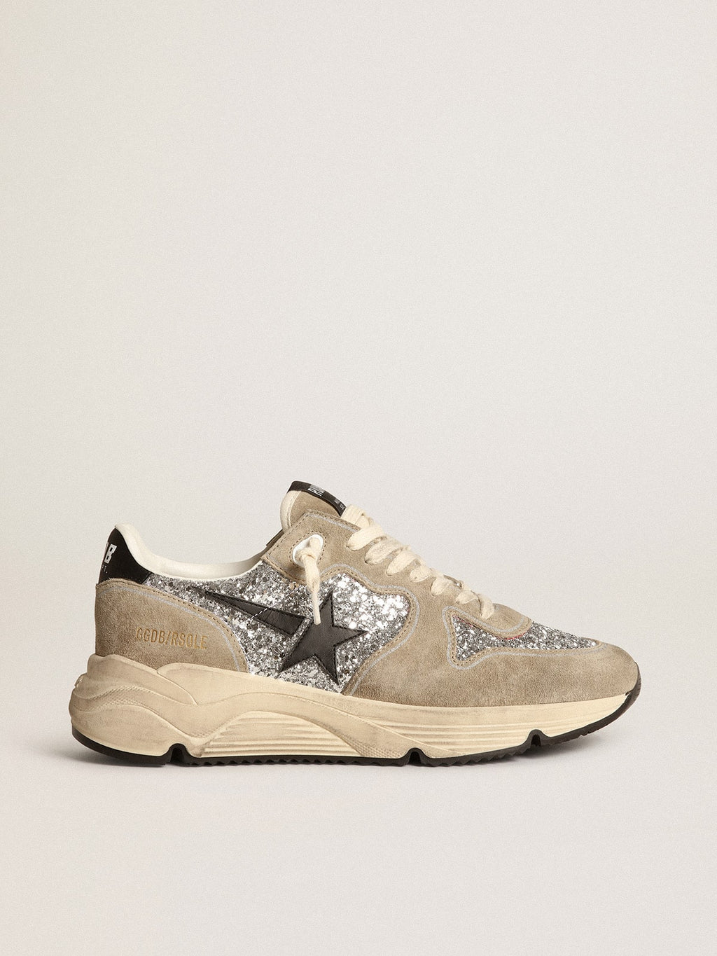 Women's Running Sole in silver glitter and dove gray suede| Golden Goose