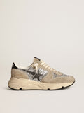 Women's Running Sole in silver glitter and dove gray suede| Golden Goose