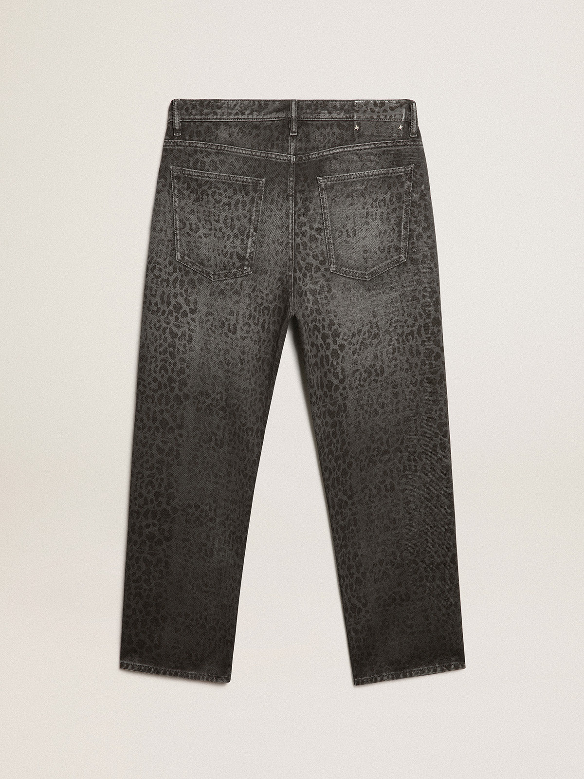 Men's gray jeans with leopard print| Golden Goose