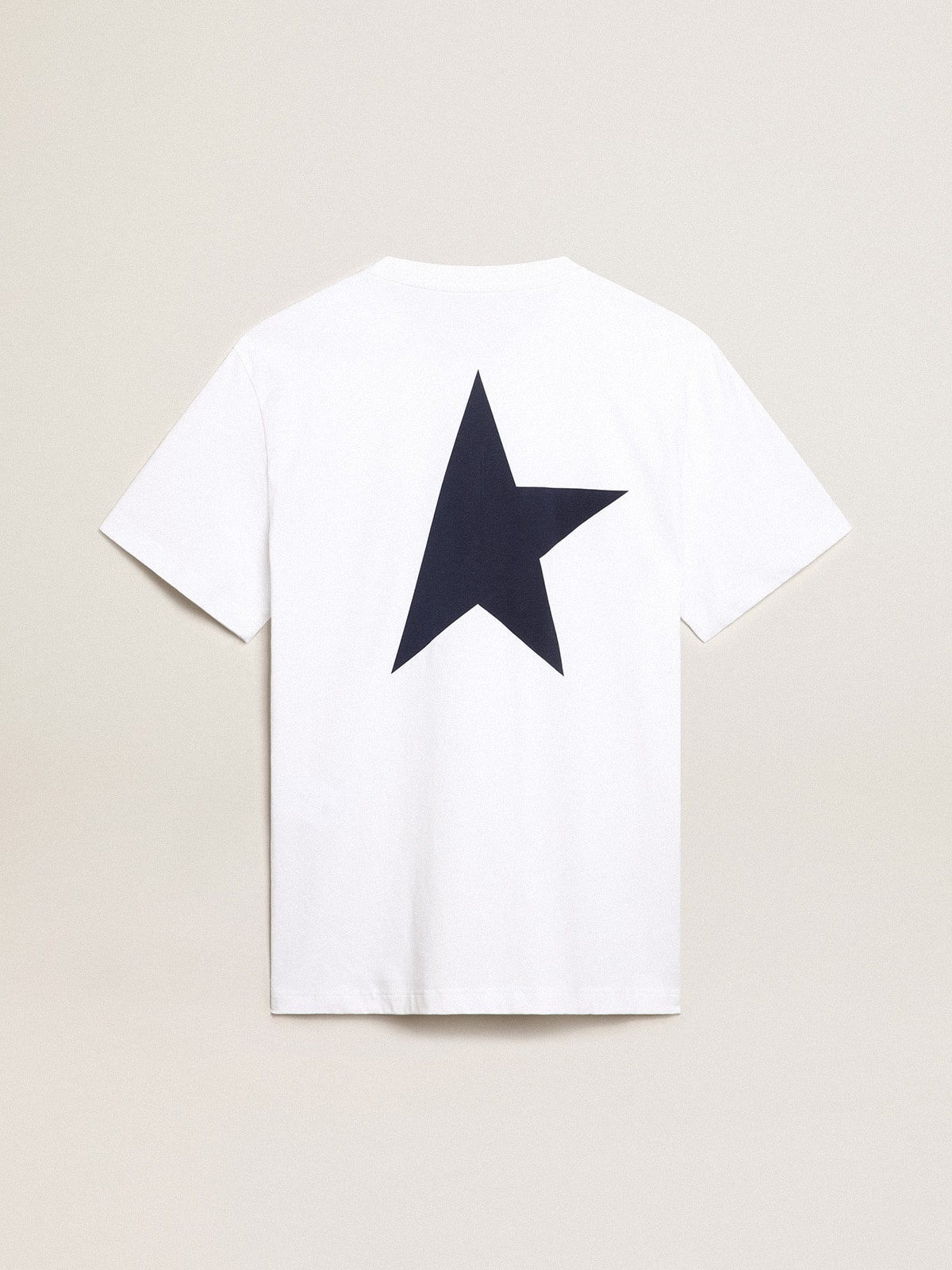 Men's white T-shirt with dark blue star on the back| Golden Goose