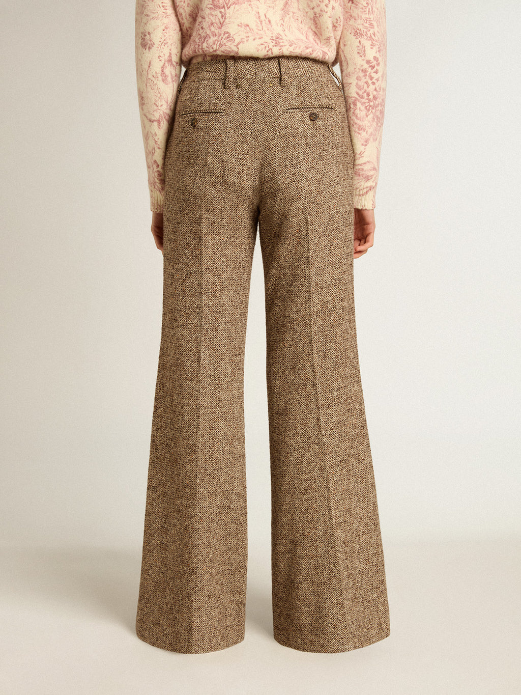 Women's pants in beige and brown wool and silk blend fabric| Golden Goose
