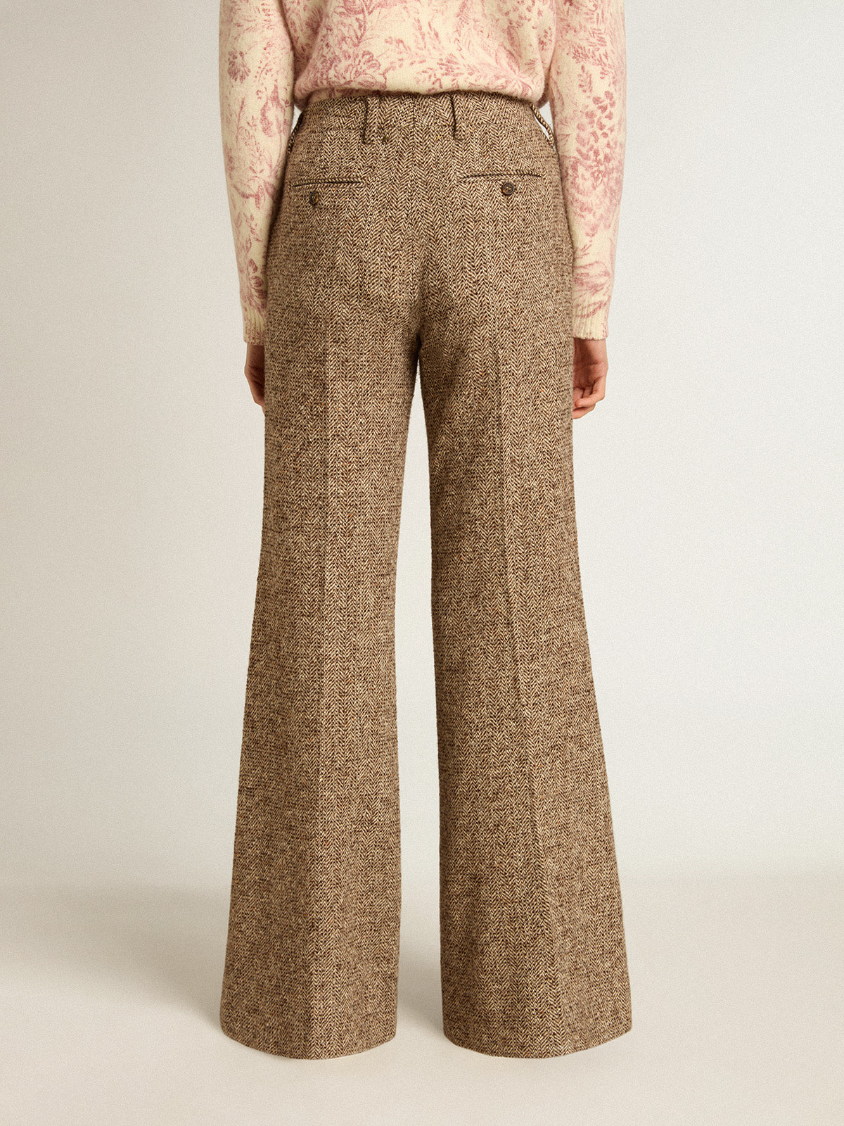 Women's pants in beige and brown wool and silk blend fabric| Golden Goose