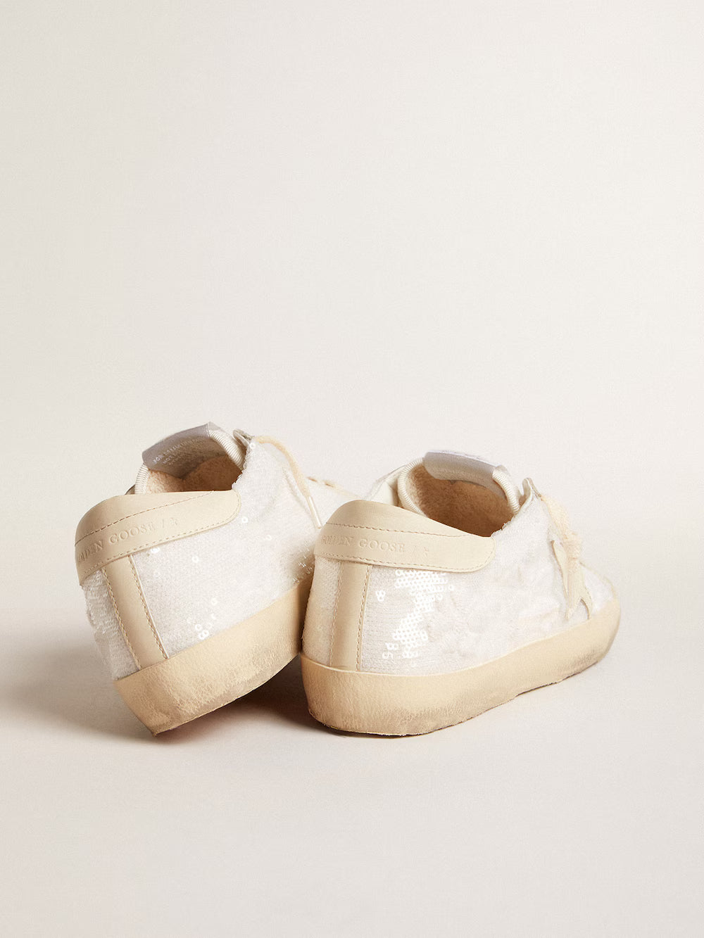 Super-Star LTD in white sequins with leather star and embroidery| Golden Goose