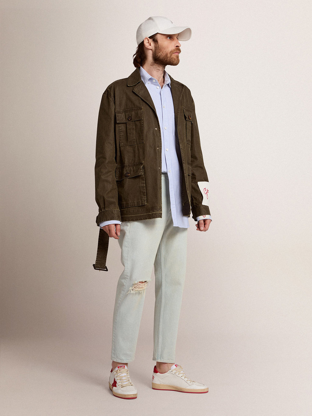 Men's safari jacket in military green canvas| Golden Goose