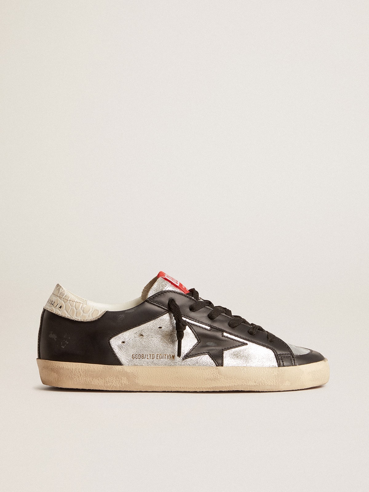 Super-Star LTD in metallic leather with black leather star and inserts| Golden Goose