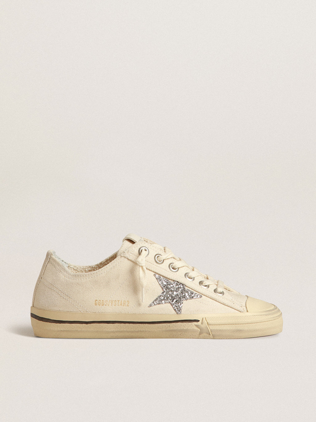 V-Star in beige canvas with a silver glitter star| Golden Goose