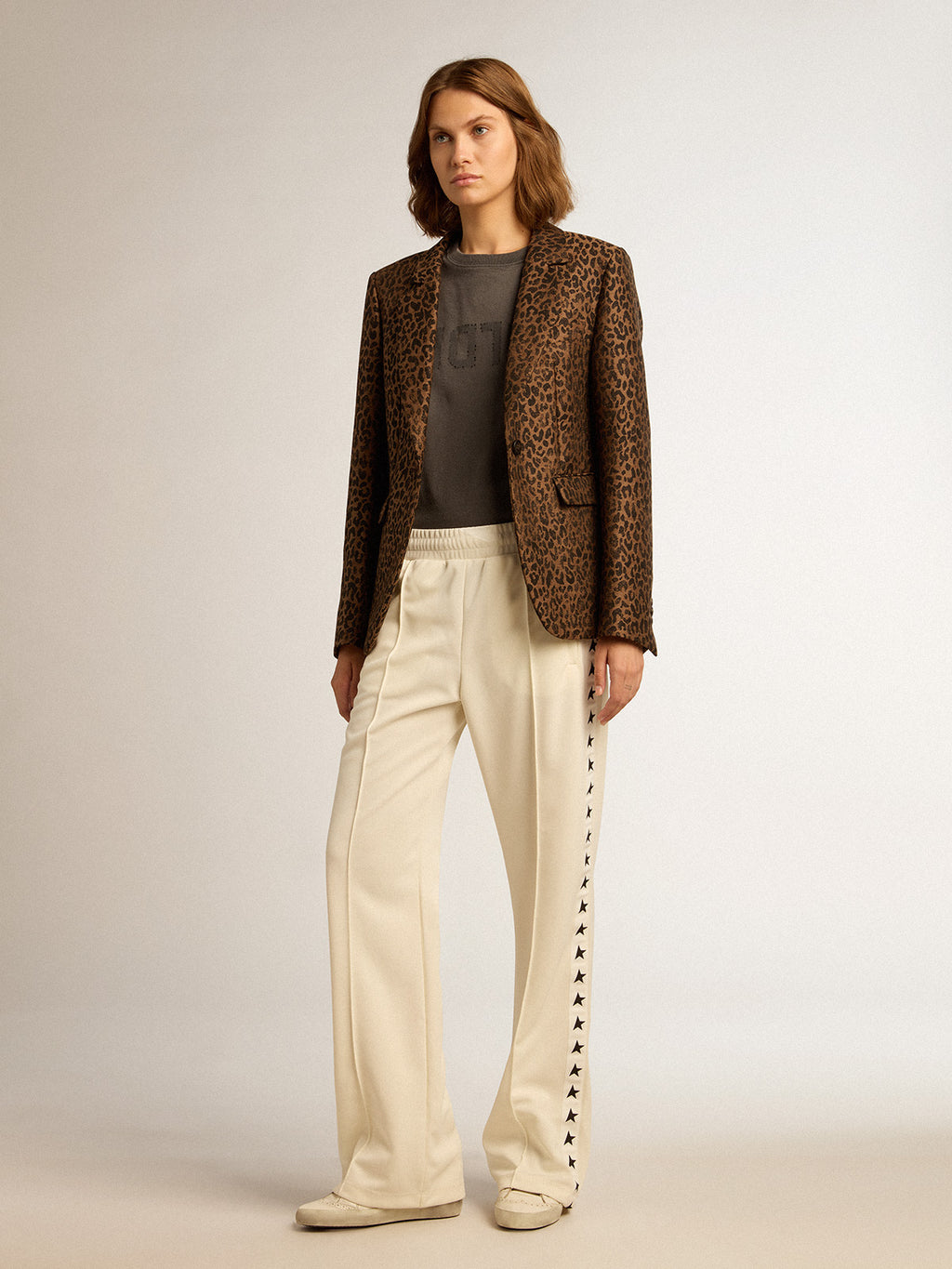 Golden Collection single-breasted blazer in wool with jacquard animal pattern| Golden Goose
