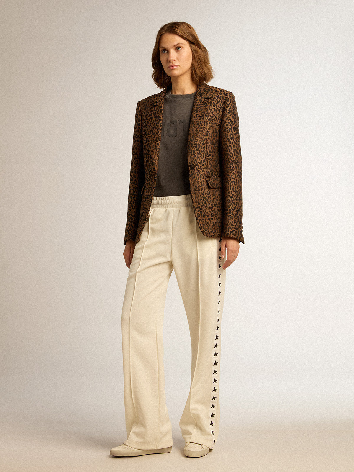 Golden Collection single-breasted blazer in wool with jacquard animal pattern| Golden Goose