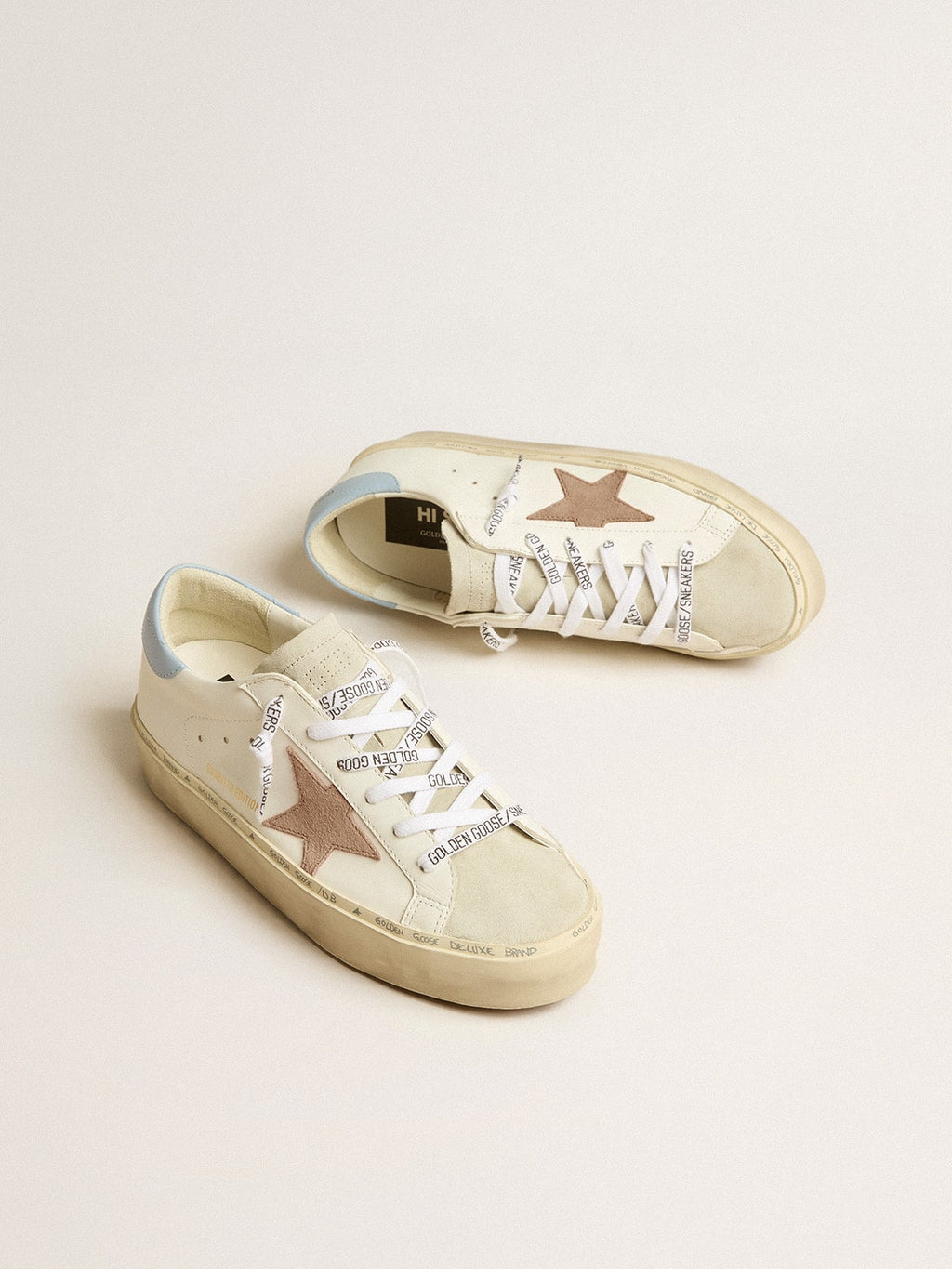 Hi Star LTD with pink suede star and light blue leather heel tab| Golden Goose