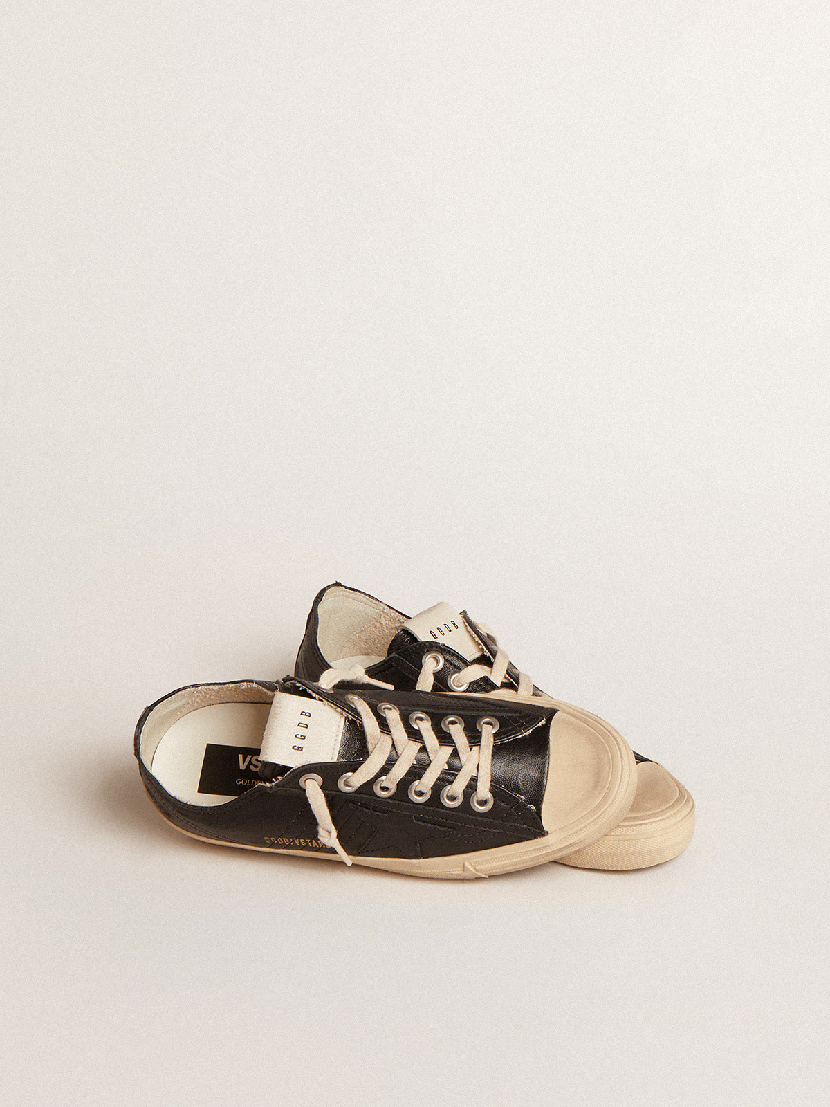 Women's V-Star in black nappa leather with a black leather star| Golden Goose