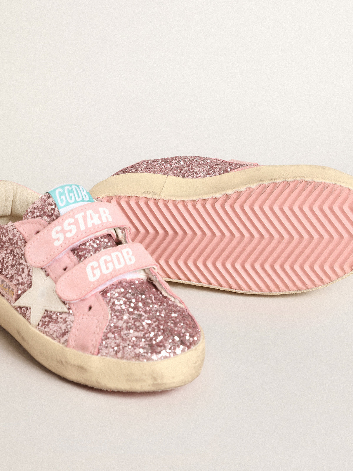 Old School Young in lilac glitter with white star and pink heel tab| Golden Goose