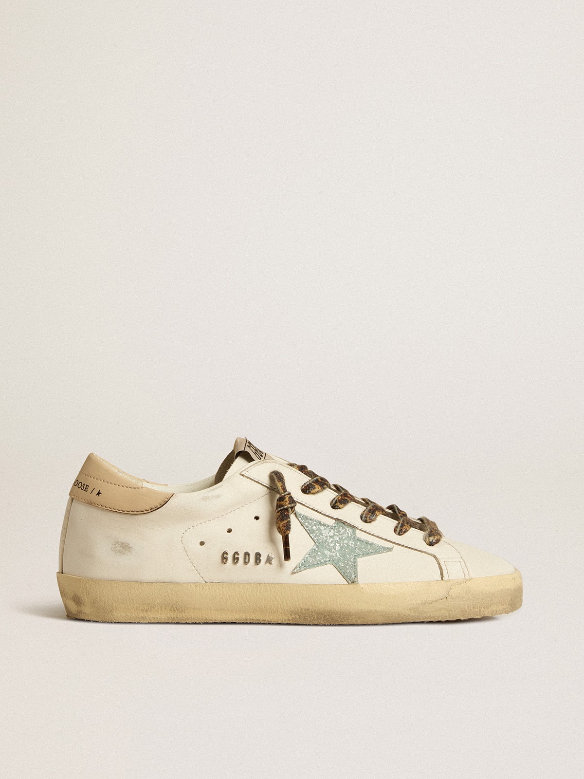 Women's Super-Star with gray glitter star and nude leather heel tab| Golden Goose