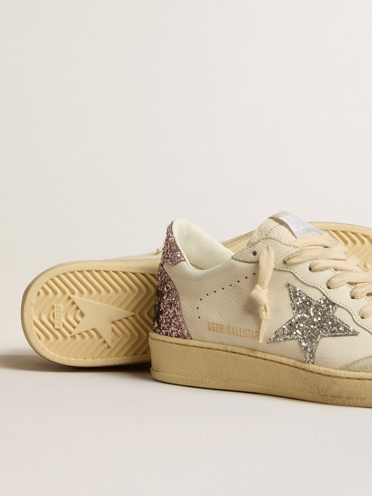 Ball Star with silver glitter star and pink glitter heel tab| Golden Goose