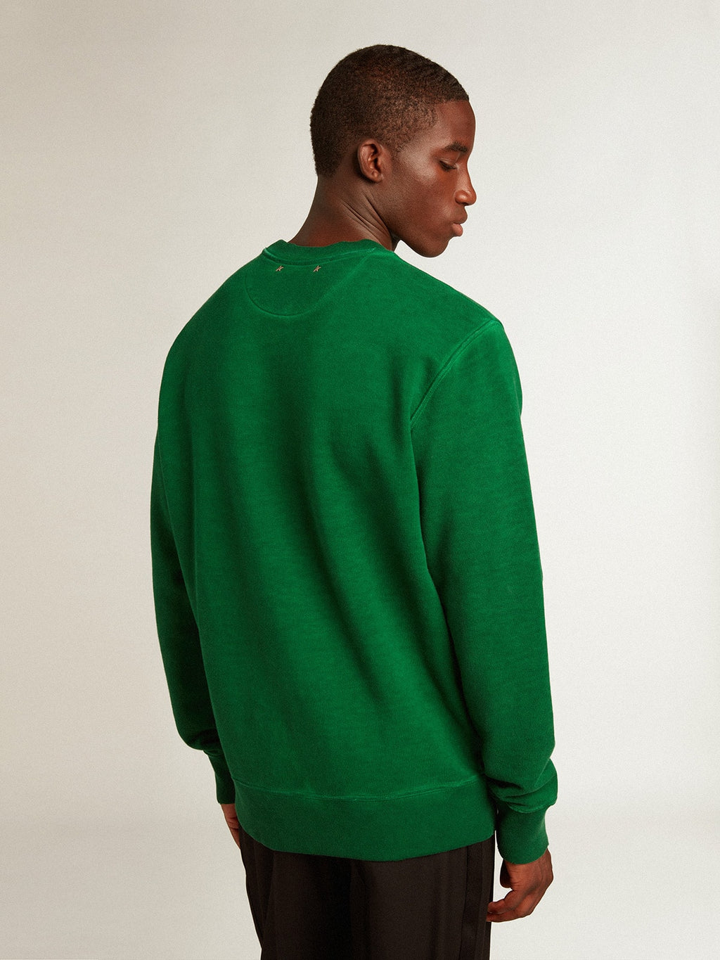 Round-neck sweatshirt in green cotton fleece| Golden Goose