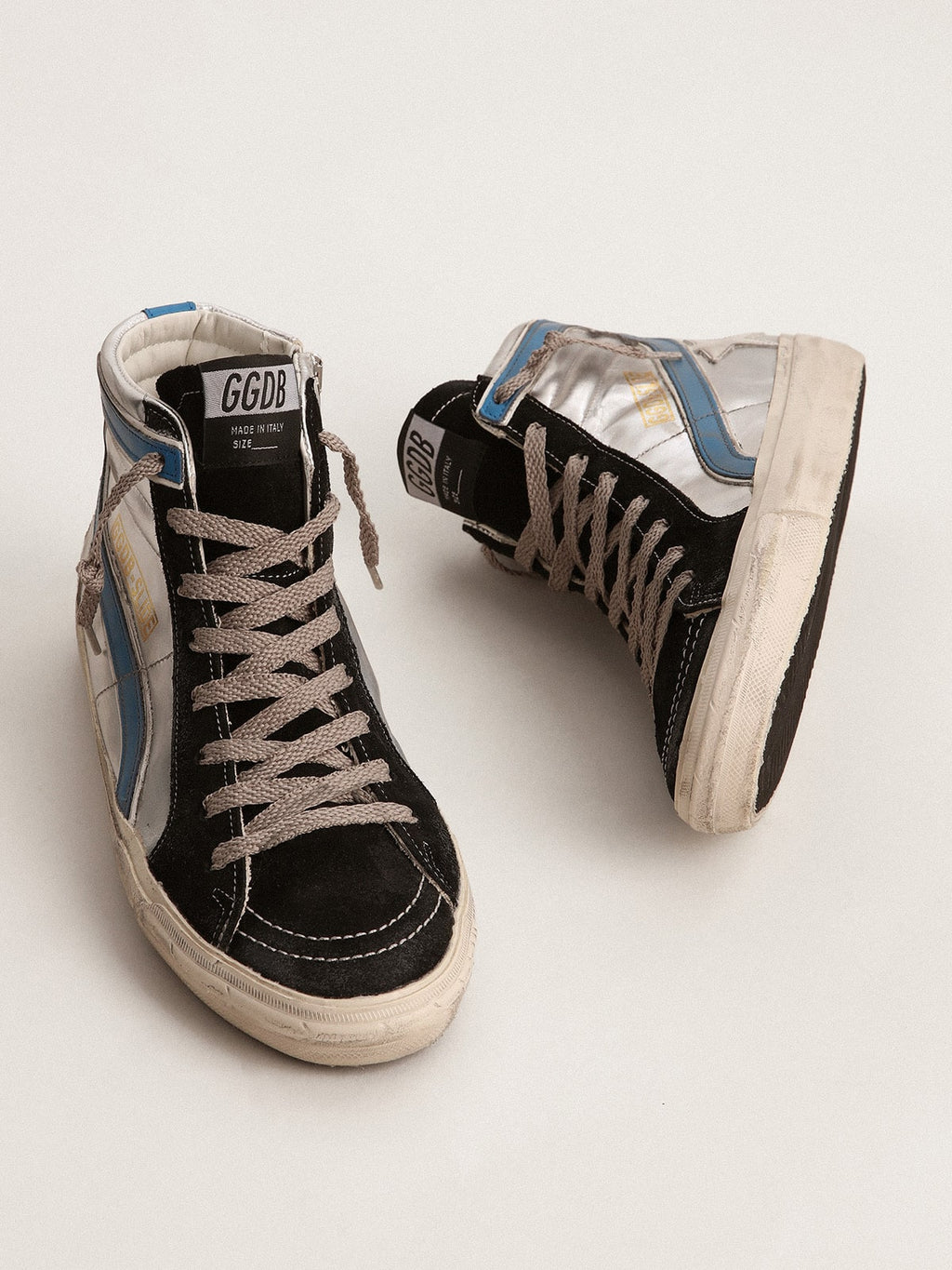 Slide in silver metallic leather with white leather star| Golden Goose