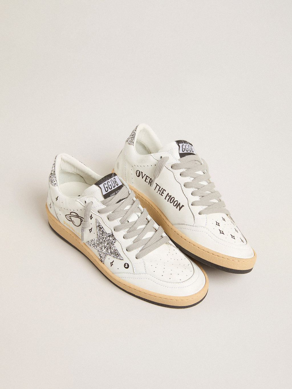 Women's Ball Star Wishes in nappa leather with white star and glitter heel tab| Golden Goose