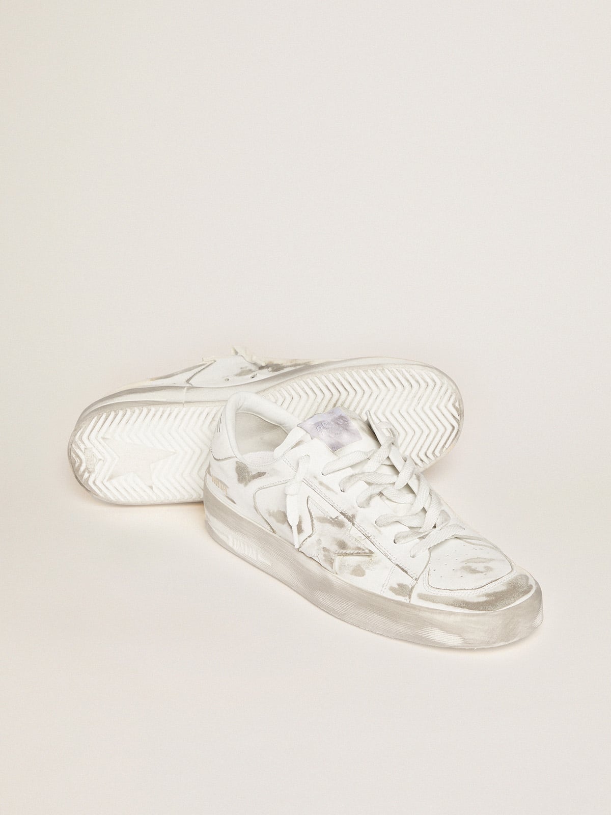 Men's Stardan in white leather with distressed effect| Golden Goose