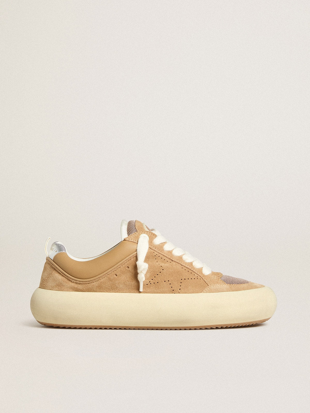 Men's Space-Star Cube in tobacco suede with perforated star| Golden Goose