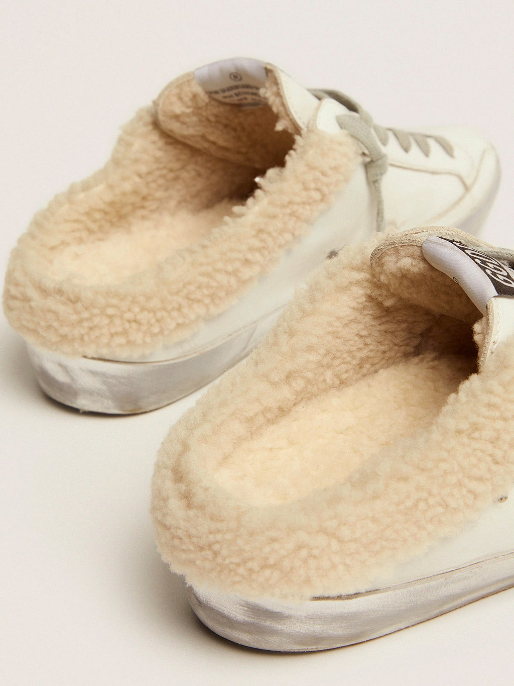 Super-Star Sabots in white leather with shearling lining| Golden Goose