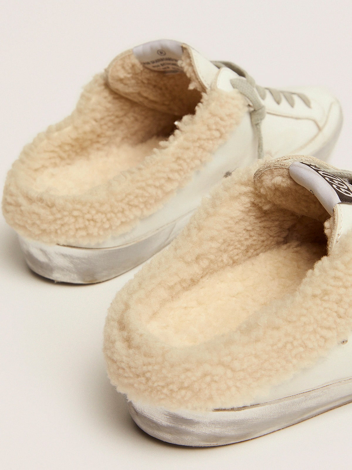 Super-Star Sabots in white leather with shearling lining| Golden Goose