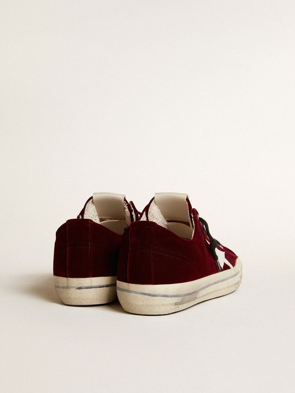 Men's V-Star LTD in burgundy velvet with white leather star| Golden Goose