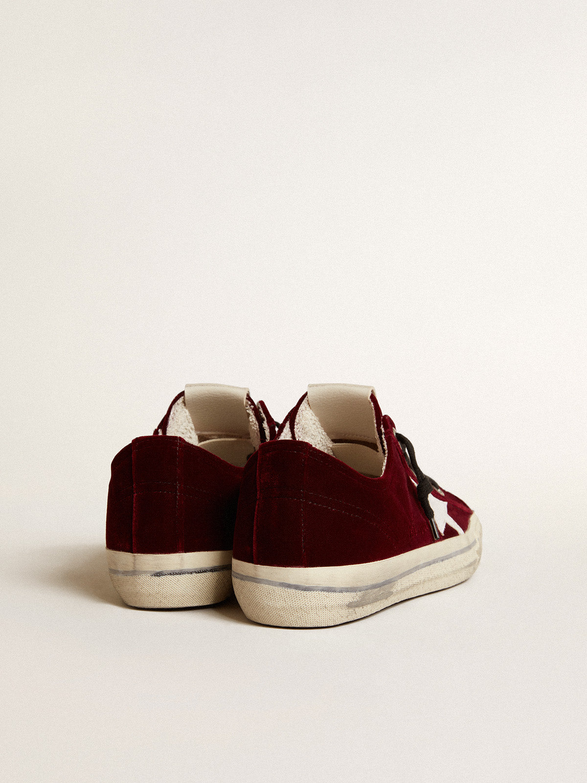 Men's V-Star LTD in burgundy velvet with white leather star| Golden Goose