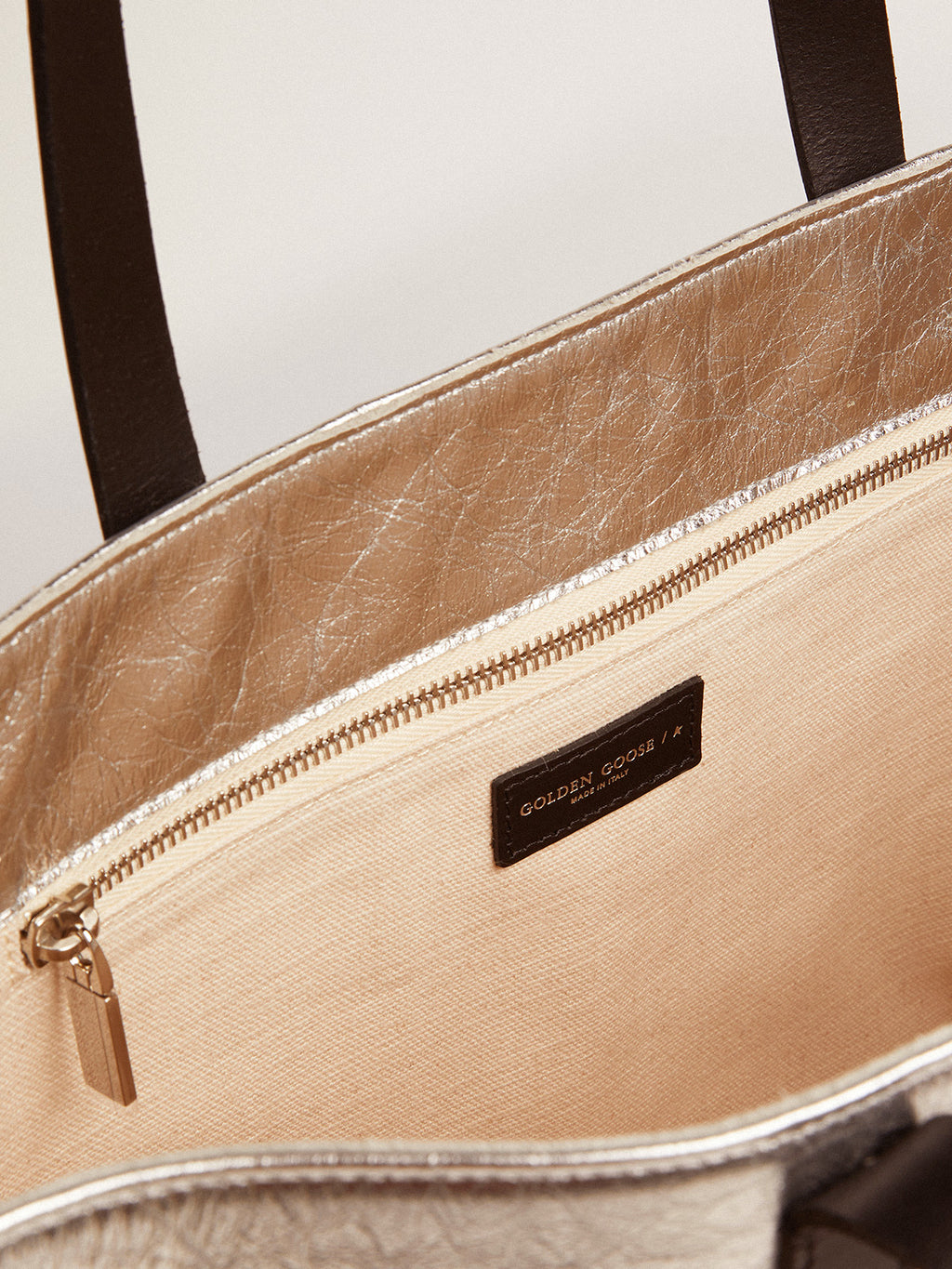 Women's California Bag East-West in silver leather and wool inserts| Golden Goose