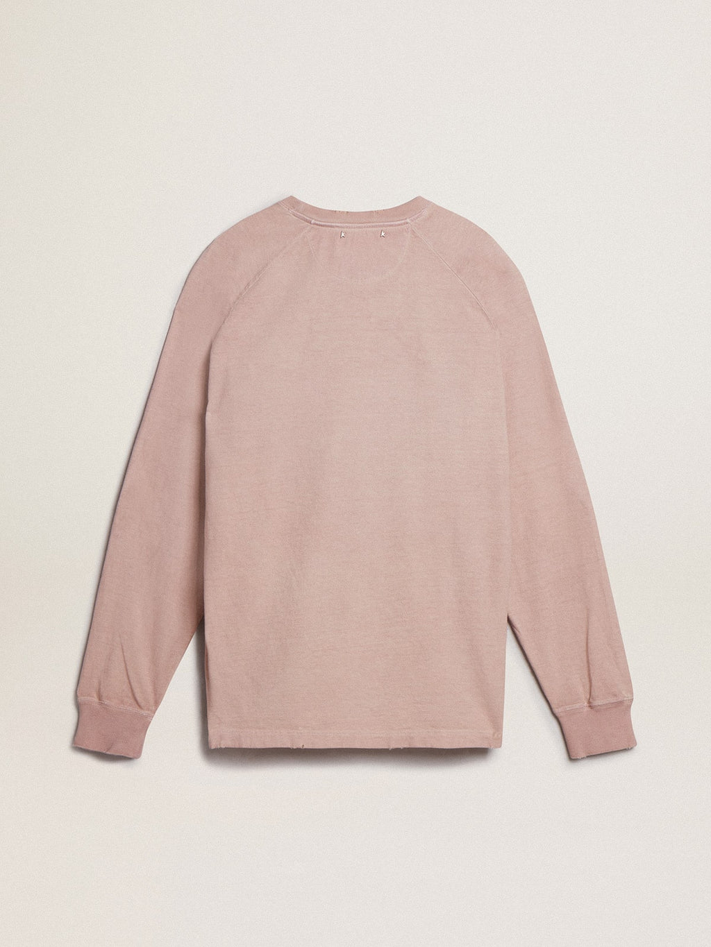 Powder-pink T-shirt with white lettering on the front| Golden Goose