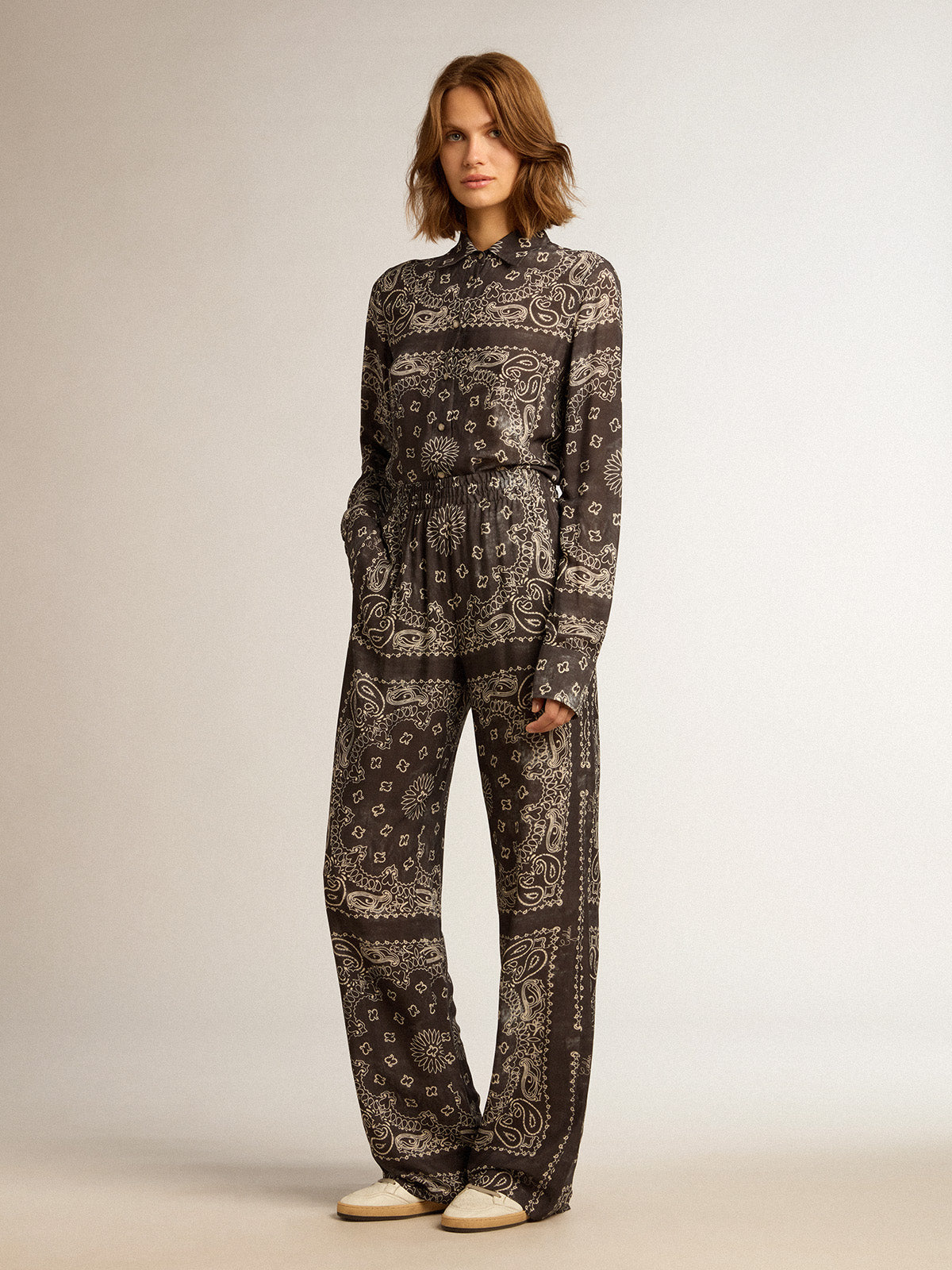 Pajama shirt in anthracite gray with paisley print| Golden Goose