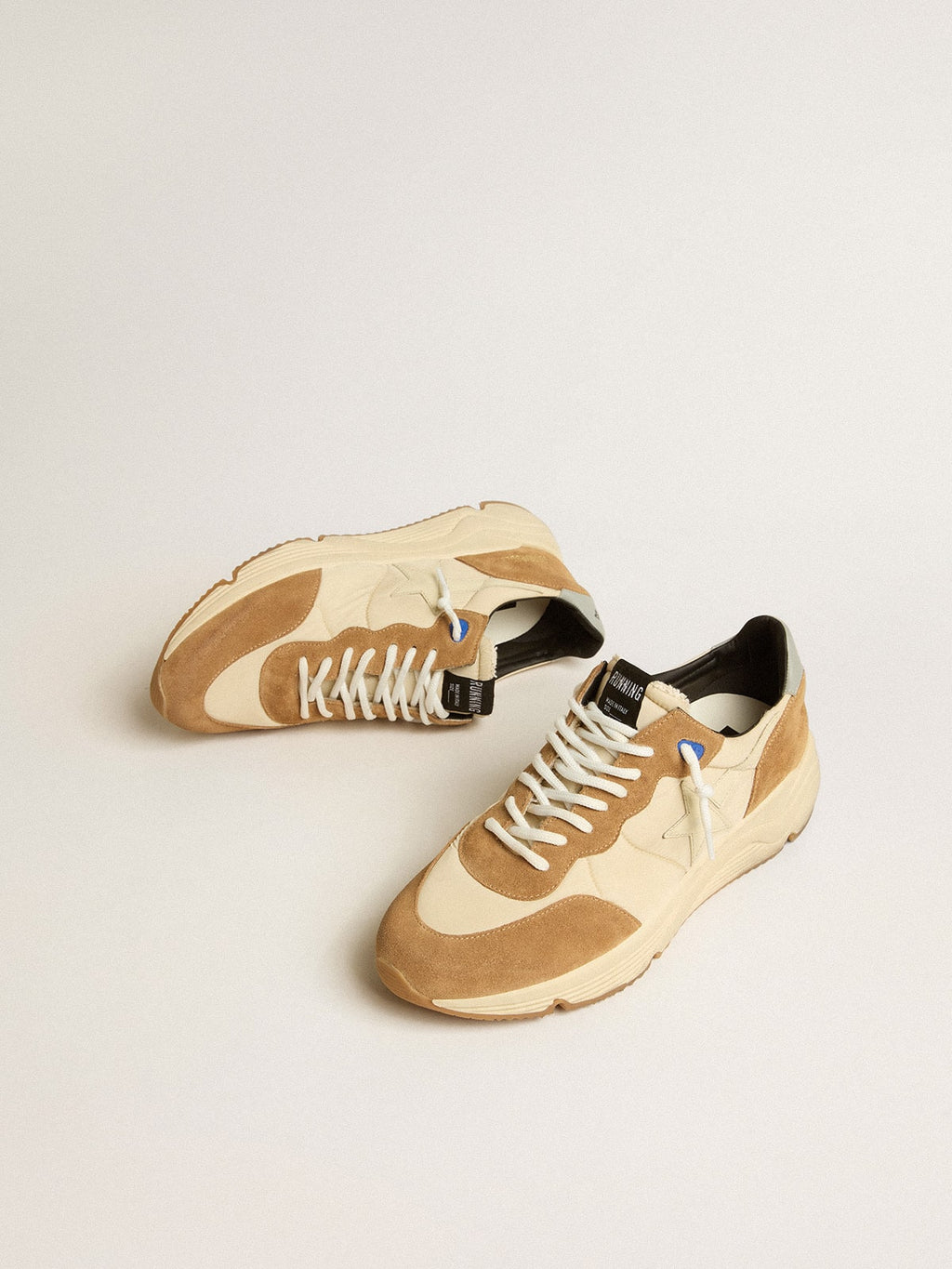 Men's Running Sole in ivory nylon and tobacco suede| Golden Goose