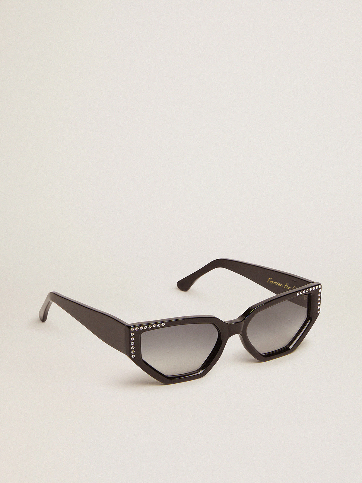 Sunglasses rectangular model with black frame and crystals| Golden Goose
