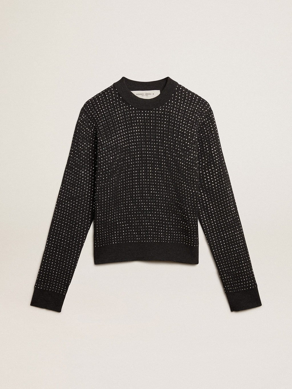 Round-neck sweater in merino wool with all-over crystals| Golden Goose