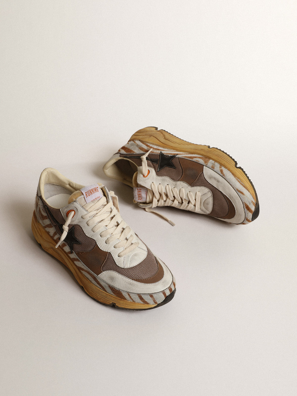 Men's Running Sole LAB in brown fabric and pony skin| Golden Goose