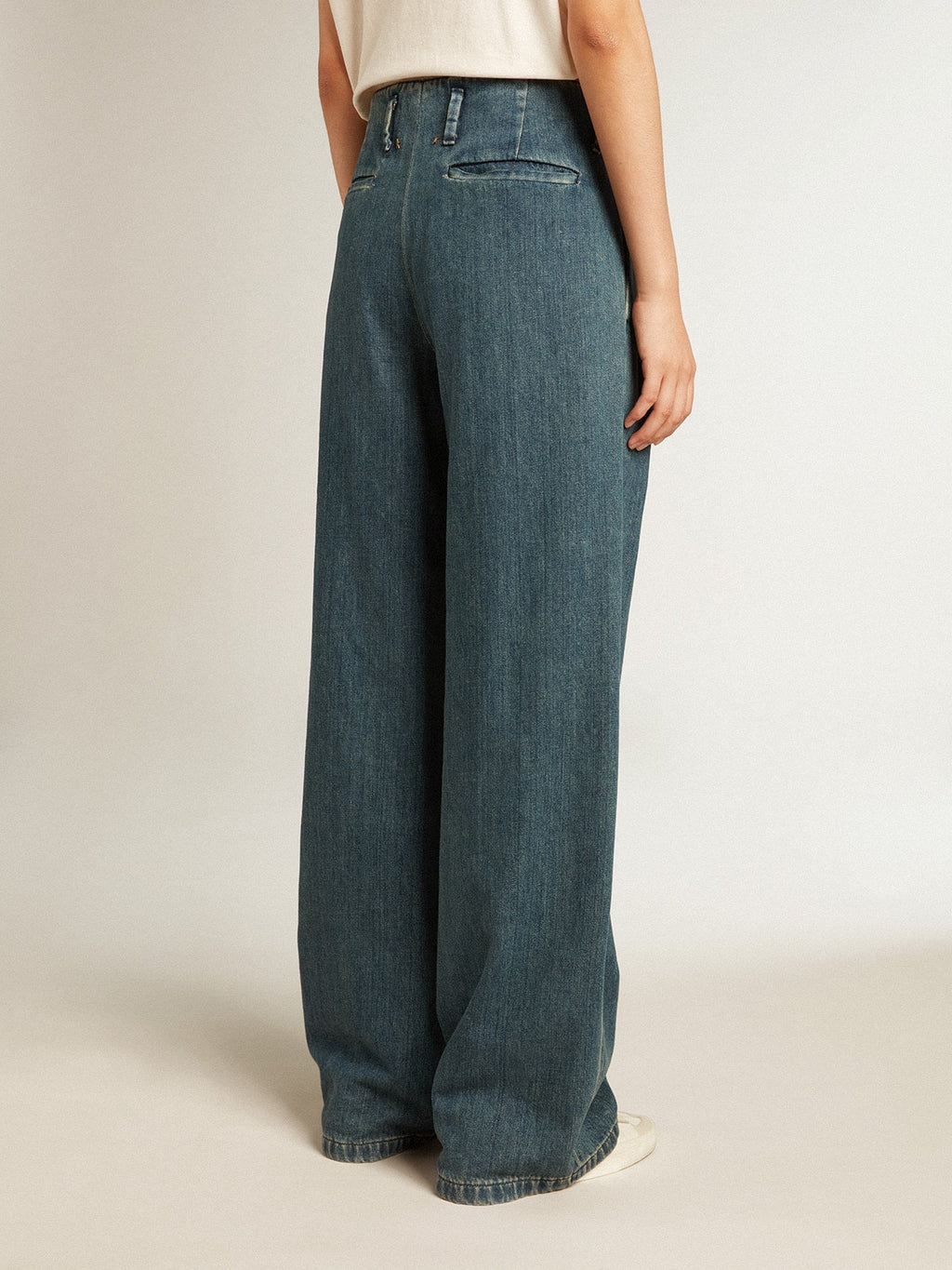 Women's blue cotton pleated pants| Golden Goose